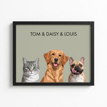 Custom Three Pet Portrait