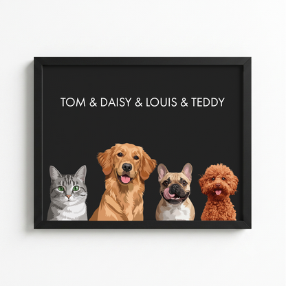 Custom Four Pet Portrait