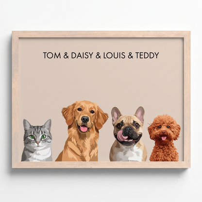 Custom Four Pet Portrait