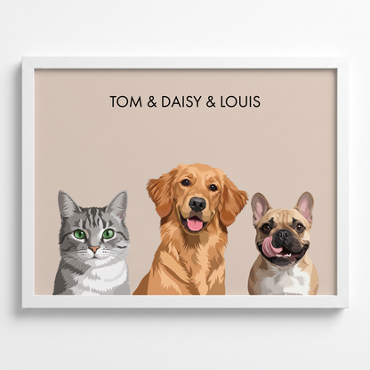 Custom Three Pet Portrait