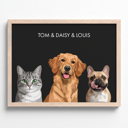 Custom Three Pet Portrait