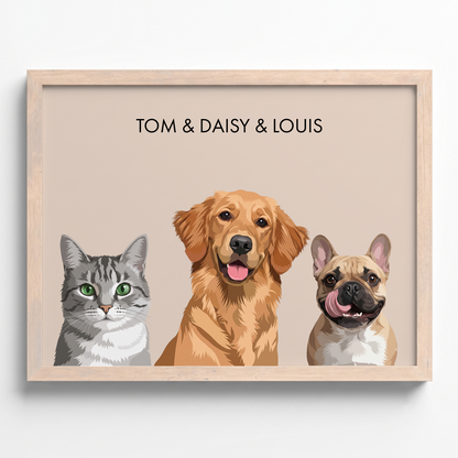 Custom Three Pet Portrait