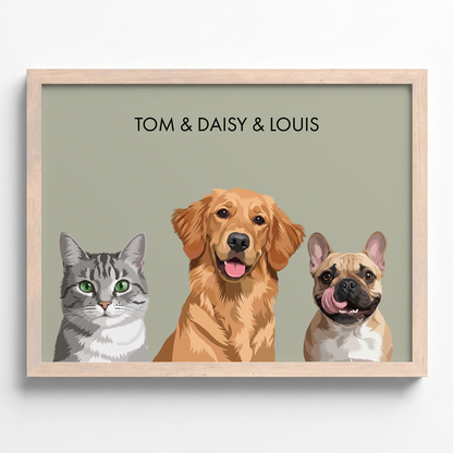 Custom Three Pet Portrait
